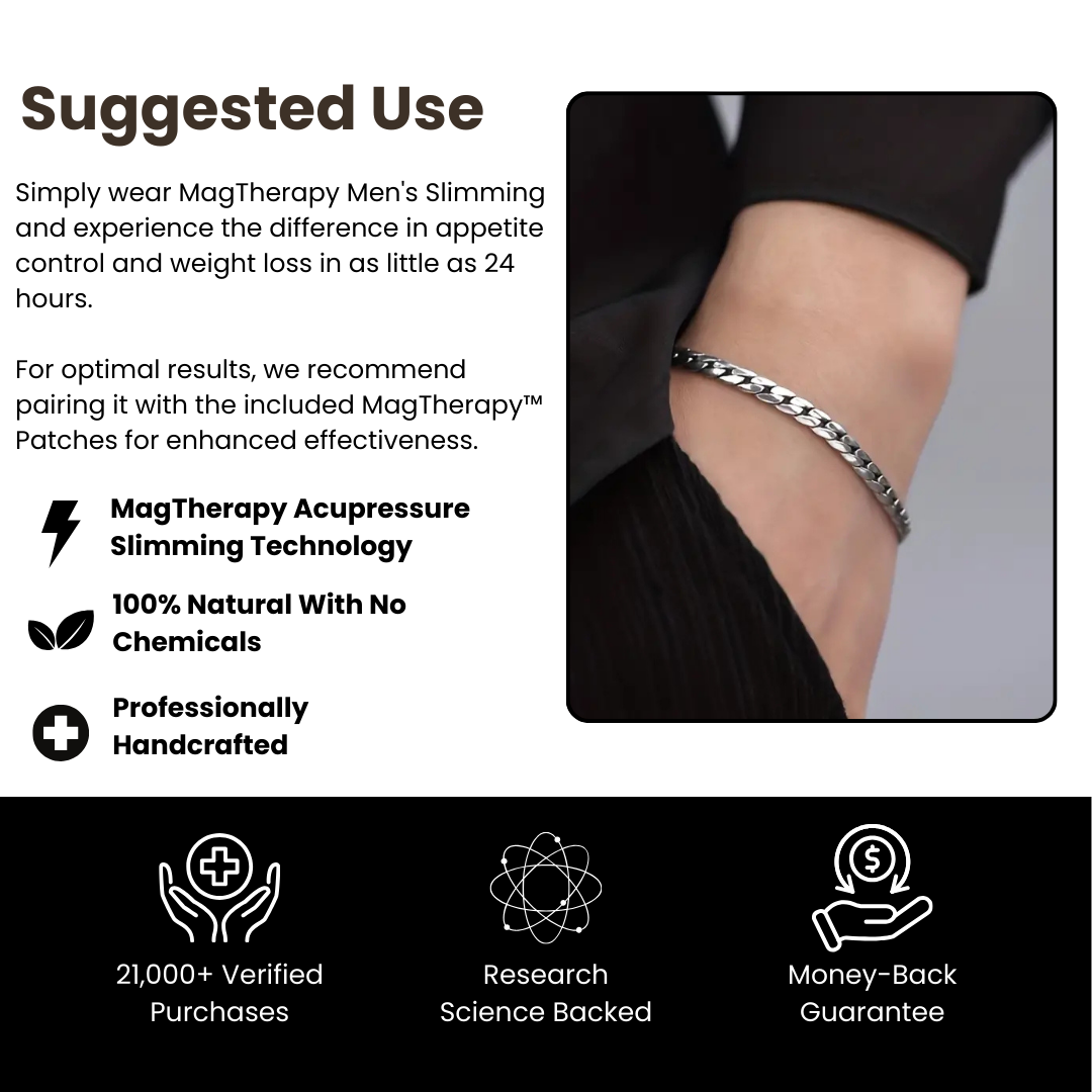 MagTherapy™ Mens 18k Silver Mininalistic Slimming Bracelet Kit